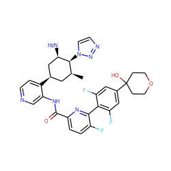 C[C@H]1C[C@@H](c2ccncc2NC(=O)c2ccc(F)c(-c3c(F)cc(C4(O)CCOCC4)cc3F)n2)C[C@@H](N)[C@H]1n1ccnn1 ZINC000261150058