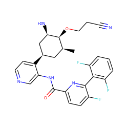 C[C@H]1C[C@@H](c2ccncc2NC(=O)c2ccc(F)c(-c3c(F)cccc3F)n2)C[C@@H](N)[C@H]1OCCC#N ZINC000207182268