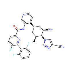 C[C@H]1C[C@@H](c2ccncc2NC(=O)c2ccc(F)c(-c3c(F)cccc3F)n2)C[C@@H](N)[C@H]1n1cc(C#N)nn1 ZINC000261104596