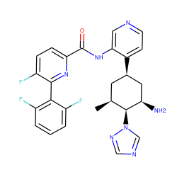 C[C@H]1C[C@@H](c2ccncc2NC(=O)c2ccc(F)c(-c3c(F)cccc3F)n2)C[C@@H](N)[C@H]1n1cncn1 ZINC000207303015