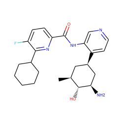 C[C@H]1C[C@@H](c2ccncc2NC(=O)c2ccc(F)c(C3CCCCC3)n2)C[C@@H](N)[C@@H]1O ZINC000168241759