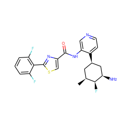 C[C@H]1C[C@@H](c2ccncc2NC(=O)c2csc(-c3c(F)cccc3F)n2)C[C@@H](N)[C@H]1F ZINC000168638525