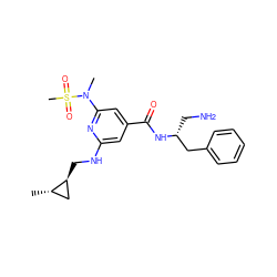 C[C@H]1C[C@@H]1CNc1cc(C(=O)N[C@H](CN)Cc2ccccc2)cc(N(C)S(C)(=O)=O)n1 ZINC000014961841