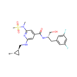 C[C@H]1C[C@@H]1CNc1cc(C(=O)N[C@H](CO)Cc2cc(F)cc(F)c2)cc(N(C)S(C)(=O)=O)n1 ZINC000014961828