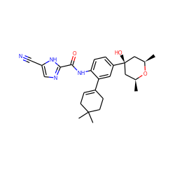 C[C@H]1C[C@](O)(c2ccc(NC(=O)c3ncc(C#N)[nH]3)c(C3=CCC(C)(C)CC3)c2)C[C@@H](C)O1 ZINC001772605181