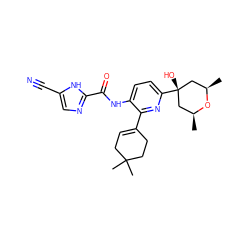 C[C@H]1C[C@](O)(c2ccc(NC(=O)c3ncc(C#N)[nH]3)c(C3=CCC(C)(C)CC3)n2)C[C@@H](C)O1 ZINC001772634198