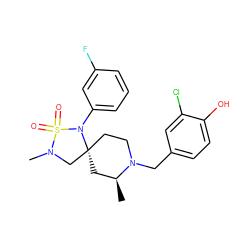 C[C@H]1C[C@]2(CCN1Cc1ccc(O)c(Cl)c1)CN(C)S(=O)(=O)N2c1cccc(F)c1 ZINC000095576423