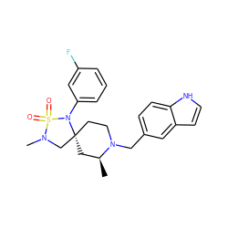 C[C@H]1C[C@]2(CCN1Cc1ccc3[nH]ccc3c1)CN(C)S(=O)(=O)N2c1cccc(F)c1 ZINC000095579686