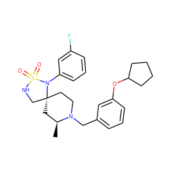 C[C@H]1C[C@]2(CCN1Cc1cccc(OC3CCCC3)c1)CNS(=O)(=O)N2c1cccc(F)c1 ZINC000095576251