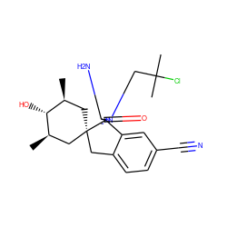 C[C@H]1C[C@]2(Cc3ccc(C#N)cc3[C@]23N=C(N)N(CC(C)(C)Cl)C3=O)C[C@@H](C)[C@@H]1O ZINC000150106183