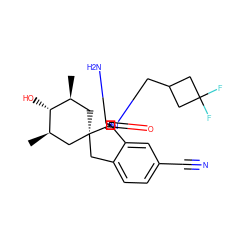 C[C@H]1C[C@]2(Cc3ccc(C#N)cc3[C@]23N=C(N)N(CC2CC(F)(F)C2)C3=O)C[C@@H](C)[C@@H]1O ZINC000149638138