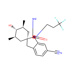 C[C@H]1C[C@]2(Cc3ccc(C#N)cc3[C@]23N=C(N)N(CCC(F)(F)F)C3=O)C[C@@H](C)[C@@H]1O ZINC000149615854