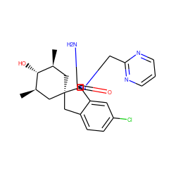 C[C@H]1C[C@]2(Cc3ccc(Cl)cc3[C@]23N=C(N)N(Cc2ncccn2)C3=O)C[C@@H](C)[C@@H]1O ZINC000149630634