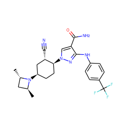 C[C@H]1C[C@H](C)N1[C@@H]1CC[C@H](n2cc(C(N)=O)c(Nc3ccc(C(F)(F)F)cc3)n2)[C@@H](C#N)C1 ZINC000221856014