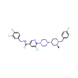 C[C@H]1C[C@H](N2CCN(c3ncc(C(=O)NCc4ccc(Cl)c(Cl)c4)cc3Cl)CC2)CCN1Cc1ccc(Cl)cc1 ZINC000049695104