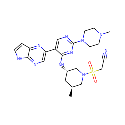 C[C@H]1C[C@H](Nc2nc(N3CCN(C)CC3)ncc2-c2cnc3[nH]ccc3n2)CN(S(=O)(=O)CC#N)C1 ZINC000168783039