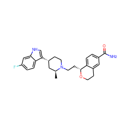 C[C@H]1C[C@H](c2c[nH]c3cc(F)ccc23)CCN1CC[C@H]1OCCc2cc(C(N)=O)ccc21 ZINC000000595147