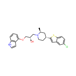 C[C@H]1C[C@H](c2cc3cc(Cl)ccc3s2)CCN1C[C@H](O)COc1cccc2[nH]ccc12 ZINC000013535704