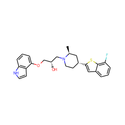 C[C@H]1C[C@H](c2cc3cccc(F)c3s2)CCN1C[C@H](O)COc1cccc2[nH]ccc12 ZINC000013535698