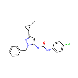 C[C@H]1C[C@H]1c1cc(NC(=O)Nc2ccc(Cl)cc2)n(Cc2ccccc2)n1 ZINC000299826902