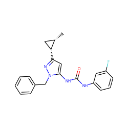 C[C@H]1C[C@H]1c1cc(NC(=O)Nc2cccc(F)c2)n(Cc2ccccc2)n1 ZINC000299820269