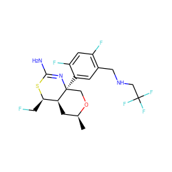 C[C@H]1C[C@H]2[C@@H](CF)SC(N)=N[C@@]2(c2cc(CNCC(F)(F)F)c(F)cc2F)CO1 ZINC000148295491