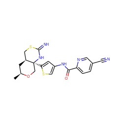 C[C@H]1C[C@H]2CSC(=N)N[C@@]2(c2cc(NC(=O)c3ccc(C#N)cn3)cs2)CO1 ZINC001772587190