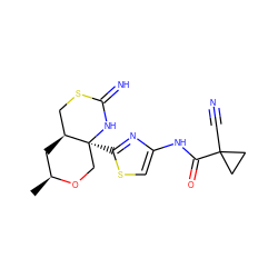 C[C@H]1C[C@H]2CSC(=N)N[C@@]2(c2nc(NC(=O)C3(C#N)CC3)cs2)CO1 ZINC001772620312