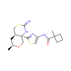 C[C@H]1C[C@H]2CSC(=N)N[C@@]2(c2nc(NC(=O)C3(C)CCC3)cs2)CO1 ZINC001772628271