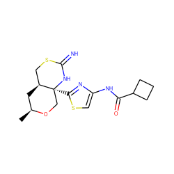 C[C@H]1C[C@H]2CSC(=N)N[C@@]2(c2nc(NC(=O)C3CCC3)cs2)CO1 ZINC001772623332