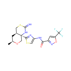 C[C@H]1C[C@H]2CSC(=N)N[C@@]2(c2nc(NC(=O)c3cc(C(F)(F)F)on3)cs2)CO1 ZINC001772639137