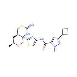 C[C@H]1C[C@H]2CSC(=N)N[C@@]2(c2nc(NC(=O)c3cc(C4CCC4)nn3C)cs2)CO1 ZINC001772646461