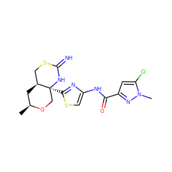 C[C@H]1C[C@H]2CSC(=N)N[C@@]2(c2nc(NC(=O)c3cc(Cl)n(C)n3)cs2)CO1 ZINC001772651929