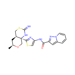 C[C@H]1C[C@H]2CSC(=N)N[C@@]2(c2nc(NC(=O)c3cc4ccccn4n3)cs2)CO1 ZINC001772575025