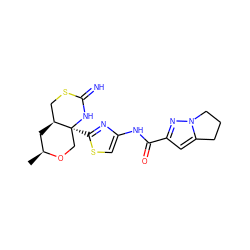 C[C@H]1C[C@H]2CSC(=N)N[C@@]2(c2nc(NC(=O)c3cc4n(n3)CCC4)cs2)CO1 ZINC001772581343