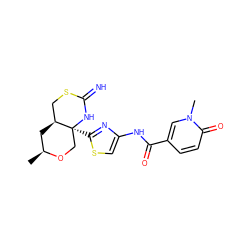 C[C@H]1C[C@H]2CSC(=N)N[C@@]2(c2nc(NC(=O)c3ccc(=O)n(C)c3)cs2)CO1 ZINC001772604583