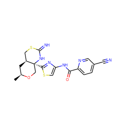 C[C@H]1C[C@H]2CSC(=N)N[C@@]2(c2nc(NC(=O)c3ccc(C#N)cn3)cs2)CO1 ZINC001772597201