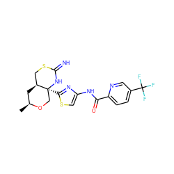 C[C@H]1C[C@H]2CSC(=N)N[C@@]2(c2nc(NC(=O)c3ccc(C(F)(F)F)cn3)cs2)CO1 ZINC001772620653