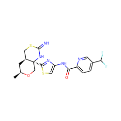 C[C@H]1C[C@H]2CSC(=N)N[C@@]2(c2nc(NC(=O)c3ccc(C(F)F)cn3)cs2)CO1 ZINC001772578296