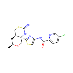 C[C@H]1C[C@H]2CSC(=N)N[C@@]2(c2nc(NC(=O)c3ccc(Cl)cn3)cs2)CO1 ZINC001772592722