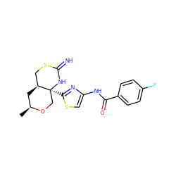 C[C@H]1C[C@H]2CSC(=N)N[C@@]2(c2nc(NC(=O)c3ccc(F)cc3)cs2)CO1 ZINC001772605778