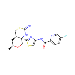 C[C@H]1C[C@H]2CSC(=N)N[C@@]2(c2nc(NC(=O)c3ccc(F)cn3)cs2)CO1 ZINC001772632903