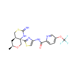 C[C@H]1C[C@H]2CSC(=N)N[C@@]2(c2nc(NC(=O)c3ccc(OC(F)(F)F)cn3)cs2)CO1 ZINC001772599205