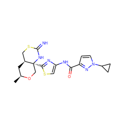 C[C@H]1C[C@H]2CSC(=N)N[C@@]2(c2nc(NC(=O)c3ccn(C4CC4)n3)cs2)CO1 ZINC001772628938