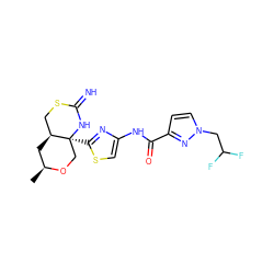 C[C@H]1C[C@H]2CSC(=N)N[C@@]2(c2nc(NC(=O)c3ccn(CC(F)F)n3)cs2)CO1 ZINC001772600544