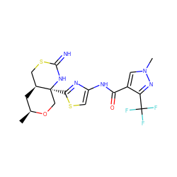 C[C@H]1C[C@H]2CSC(=N)N[C@@]2(c2nc(NC(=O)c3cn(C)nc3C(F)(F)F)cs2)CO1 ZINC001772613800