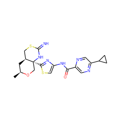 C[C@H]1C[C@H]2CSC(=N)N[C@@]2(c2nc(NC(=O)c3cnc(C4CC4)cn3)cs2)CO1 ZINC001772573271