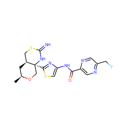 C[C@H]1C[C@H]2CSC(=N)N[C@@]2(c2nc(NC(=O)c3cnc(CF)cn3)cs2)CO1 ZINC001772645688