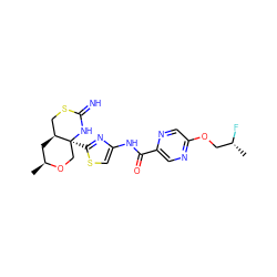 C[C@H]1C[C@H]2CSC(=N)N[C@@]2(c2nc(NC(=O)c3cnc(OC[C@@H](C)F)cn3)cs2)CO1 ZINC001772617463