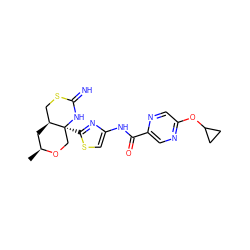 C[C@H]1C[C@H]2CSC(=N)N[C@@]2(c2nc(NC(=O)c3cnc(OC4CC4)cn3)cs2)CO1 ZINC001772585268